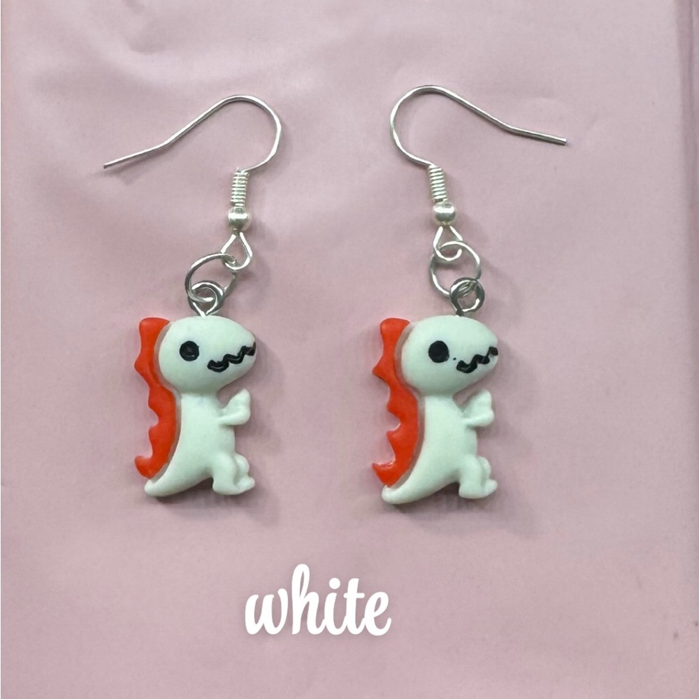 Dinosaur Earrings white and red